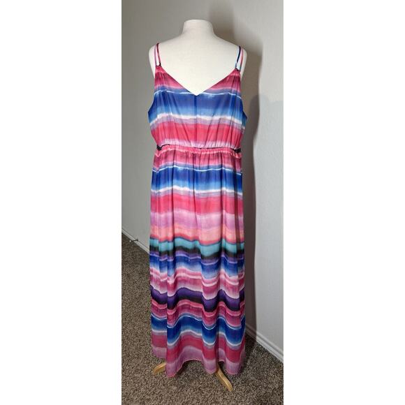Lane Bryant Maxi Dress Womens Size 18 20 Semi Sheer Lined Pink Blue Beachy Boho - Picture 5 of 12